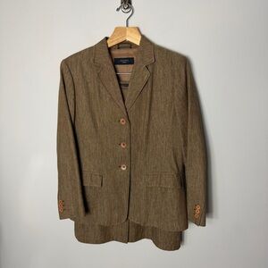 Max Mara Linen Blazer Jacket Skirt Set Suit Size 14 Brown